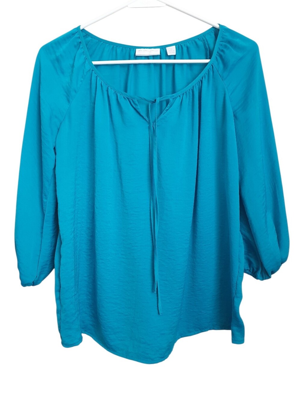 New York & Company Women's Turquoise Blue Peasant Style Blouse Sz XS 3/4 Sleeve